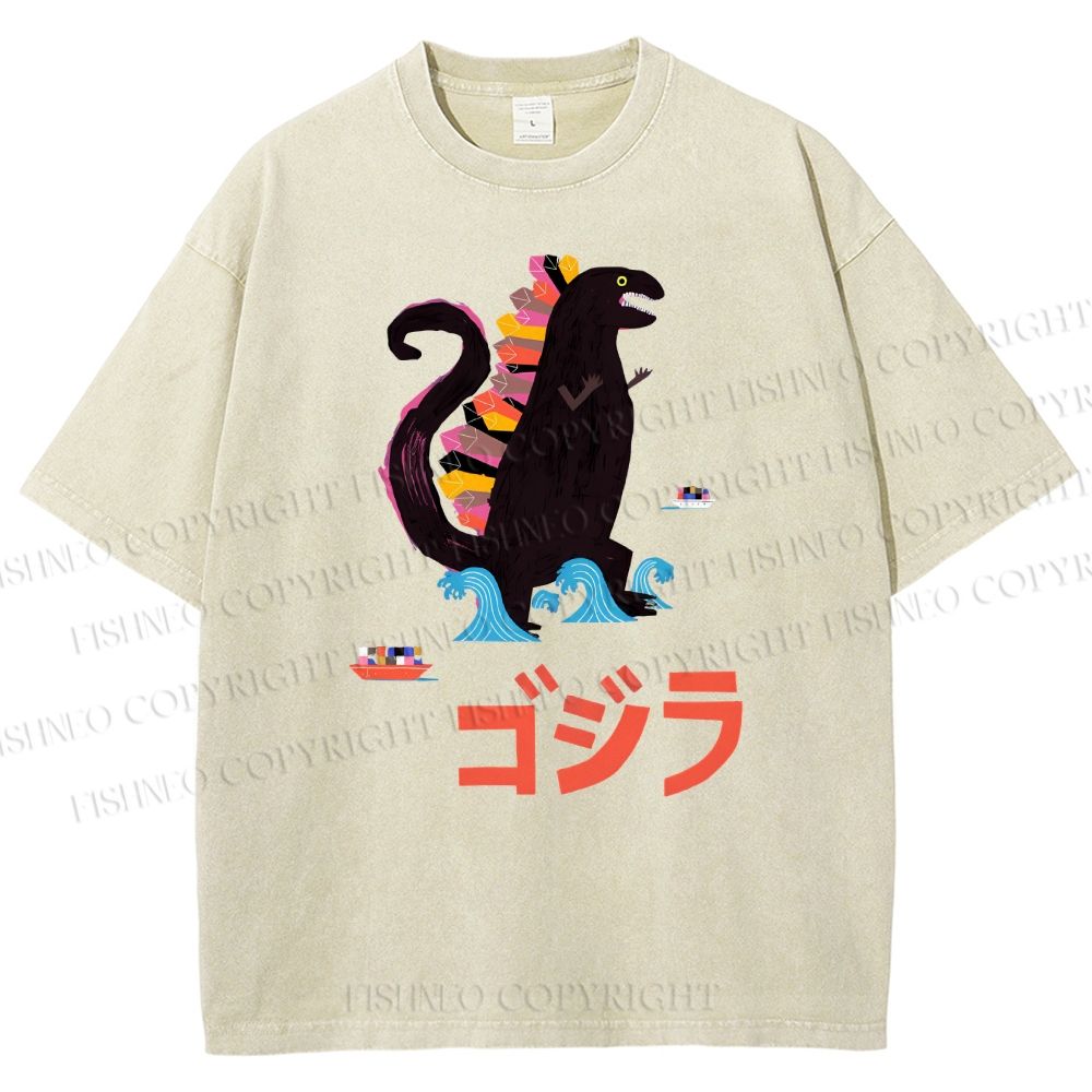 Unisex Cartoon Dinosaur Printed Washed Tee
