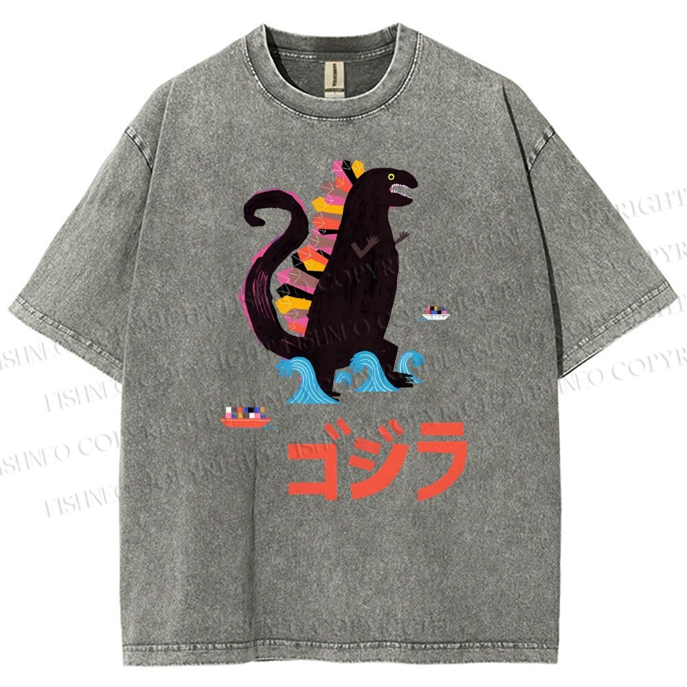 Unisex Cartoon Dinosaur Printed Washed Tee