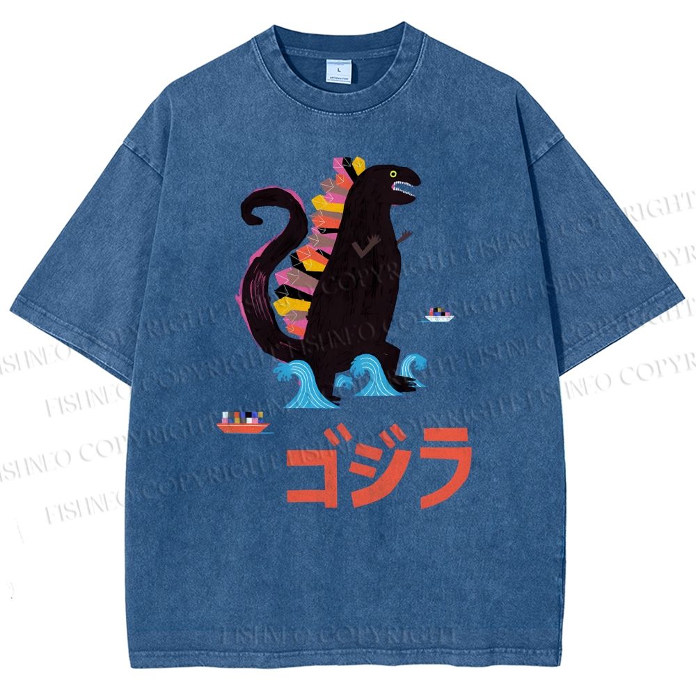 Unisex Cartoon Dinosaur Printed Washed Tee