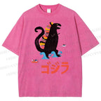 Unisex Cartoon Dinosaur Printed Washed Tee