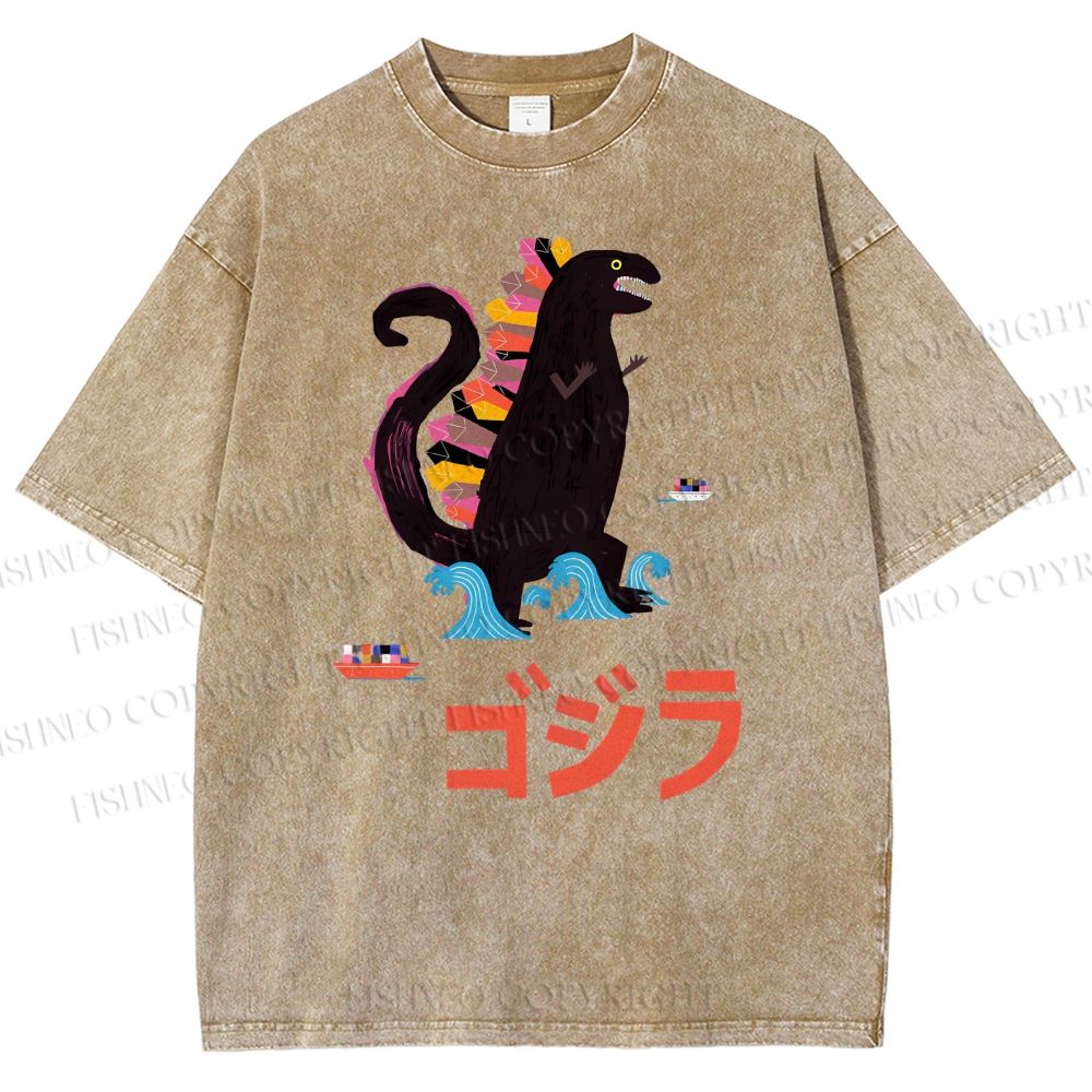 Unisex Cartoon Dinosaur Printed Washed Tee