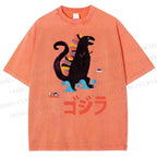 Unisex Cartoon Dinosaur Printed Washed Tee