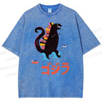 Unisex Cartoon Dinosaur Printed Washed Tee