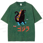 Unisex Cartoon Dinosaur Printed Washed Tee