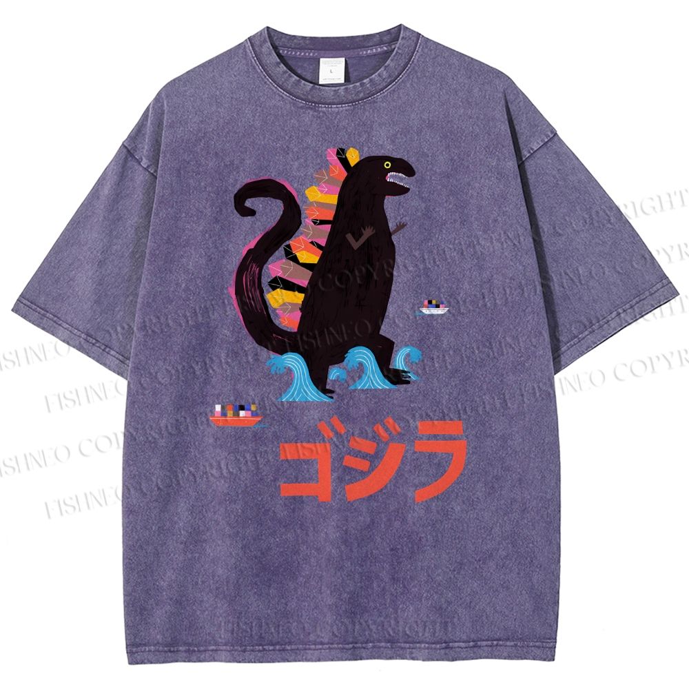 Unisex Cartoon Dinosaur Printed Washed Tee