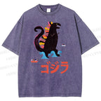 Unisex Cartoon Dinosaur Printed Washed Tee
