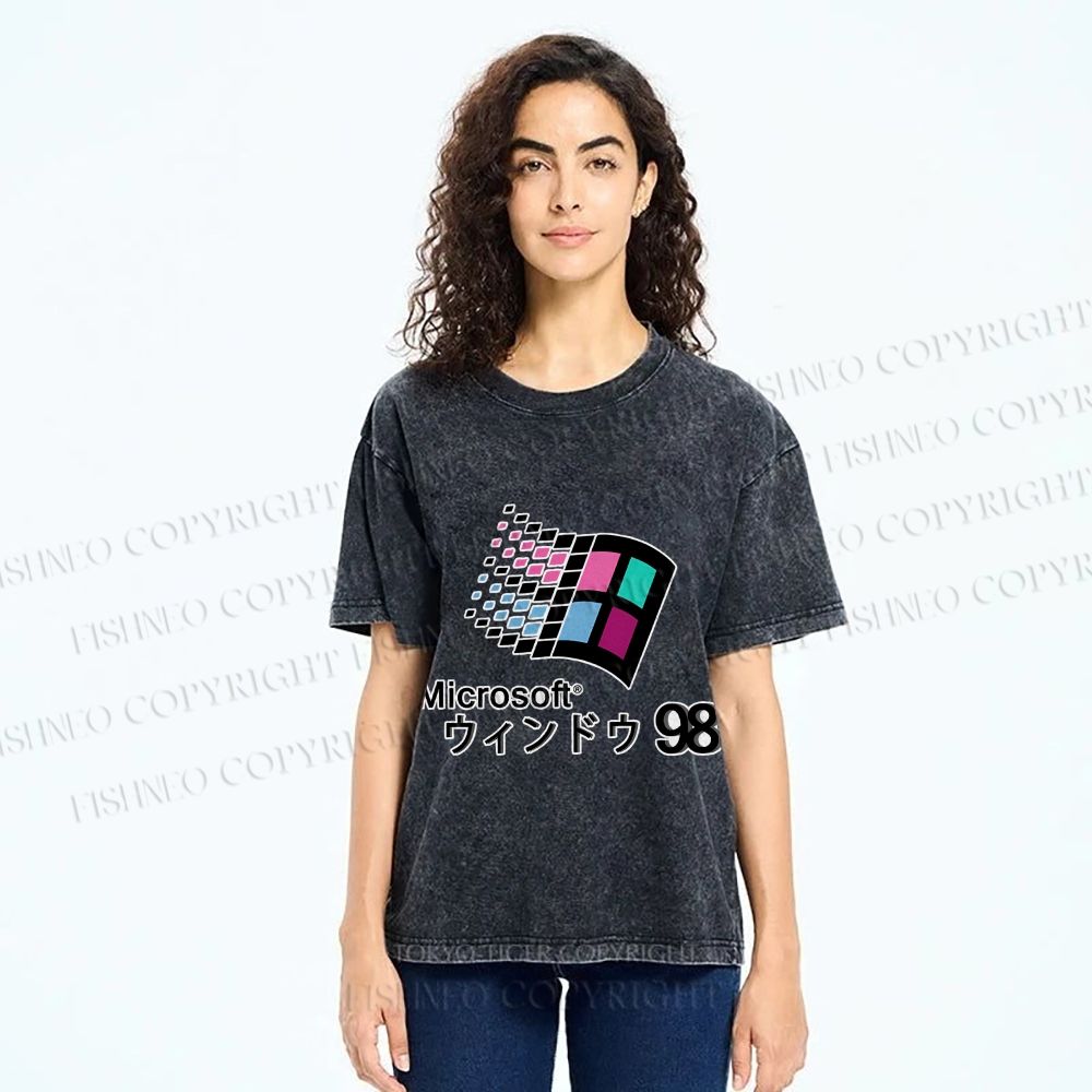 Unisex Microsoft Windows 98 Vintage Printed Washed Tee