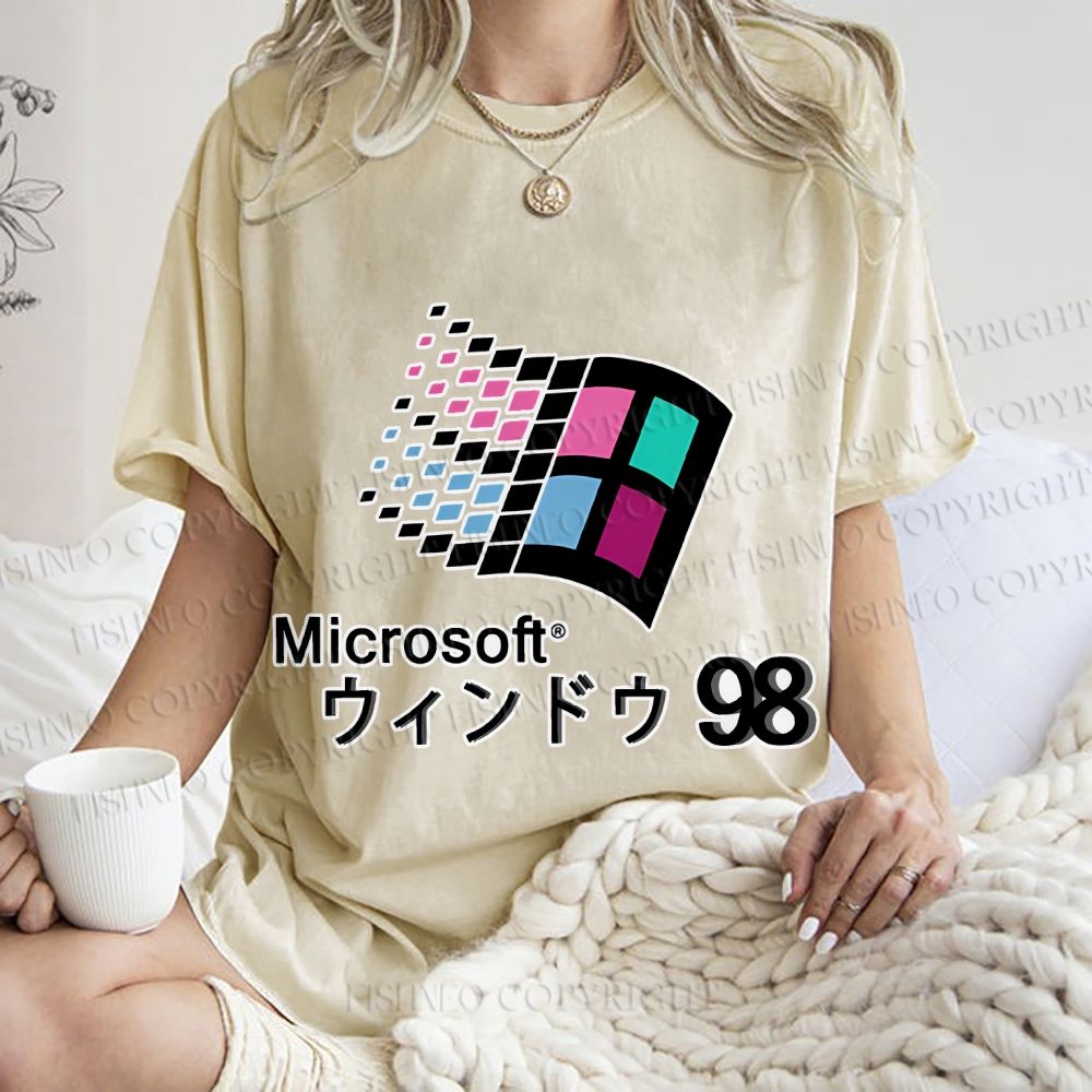 Unisex Microsoft Windows 98 Vintage Printed Washed Tee