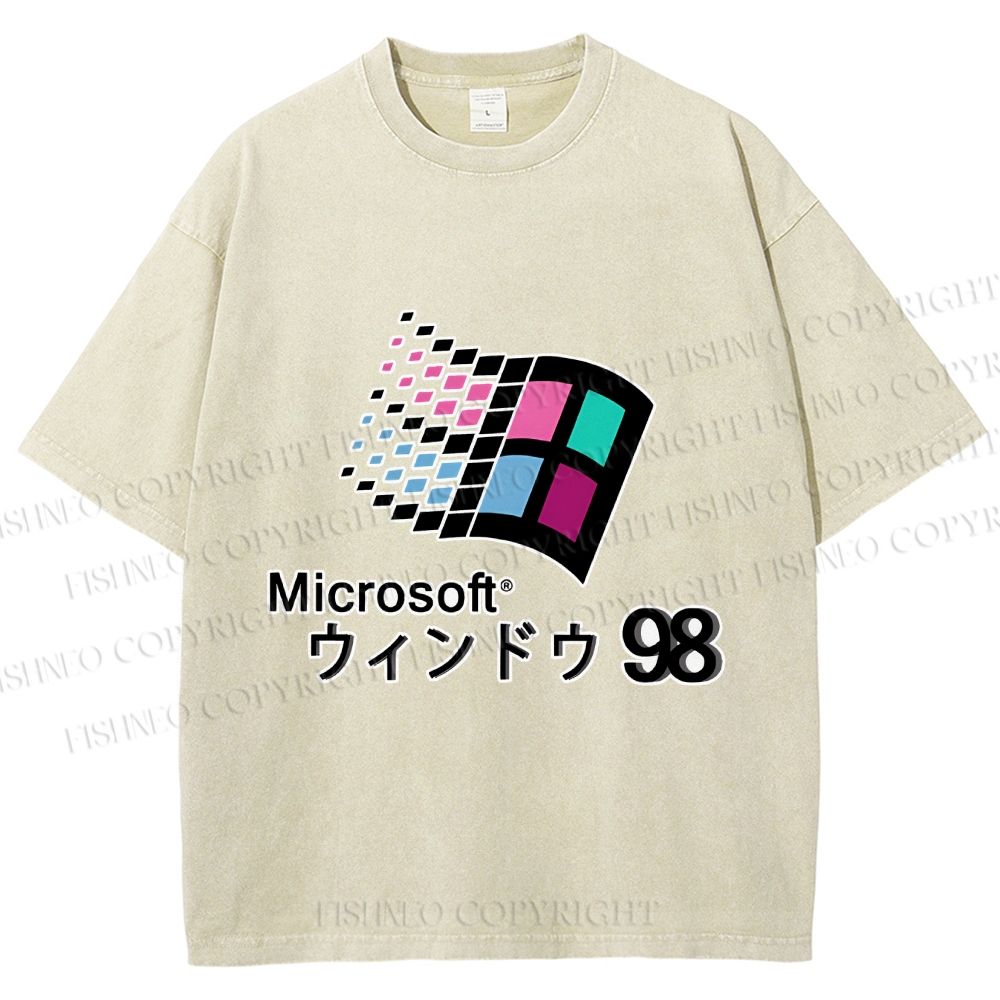 Unisex Microsoft Windows 98 Vintage Printed Washed Tee