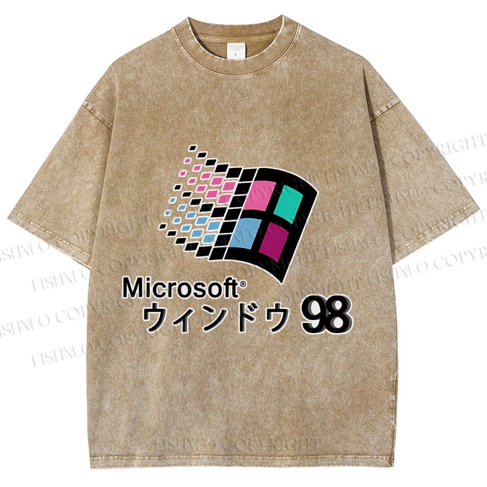 Unisex Microsoft Windows 98 Vintage Printed Washed Tee