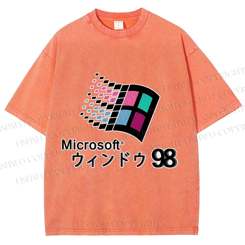 Unisex Microsoft Windows 98 Vintage Printed Washed Tee