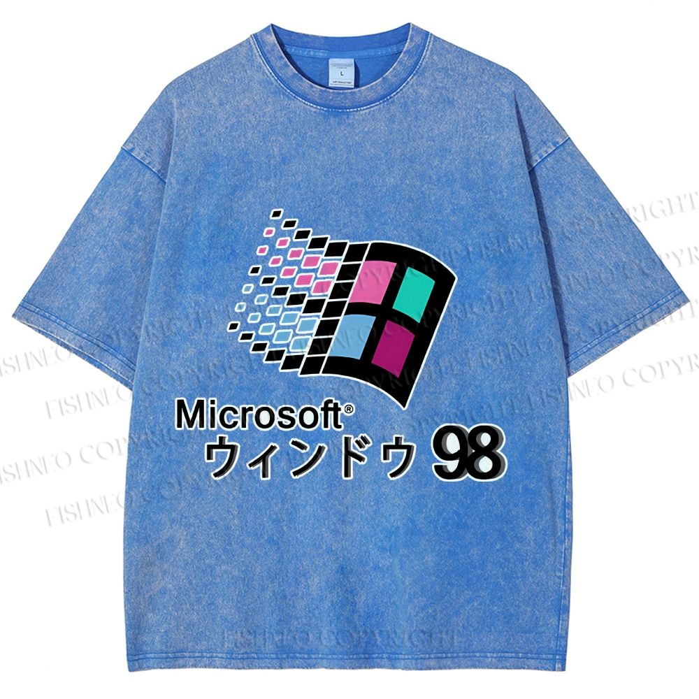 Unisex Microsoft Windows 98 Vintage Printed Washed Tee