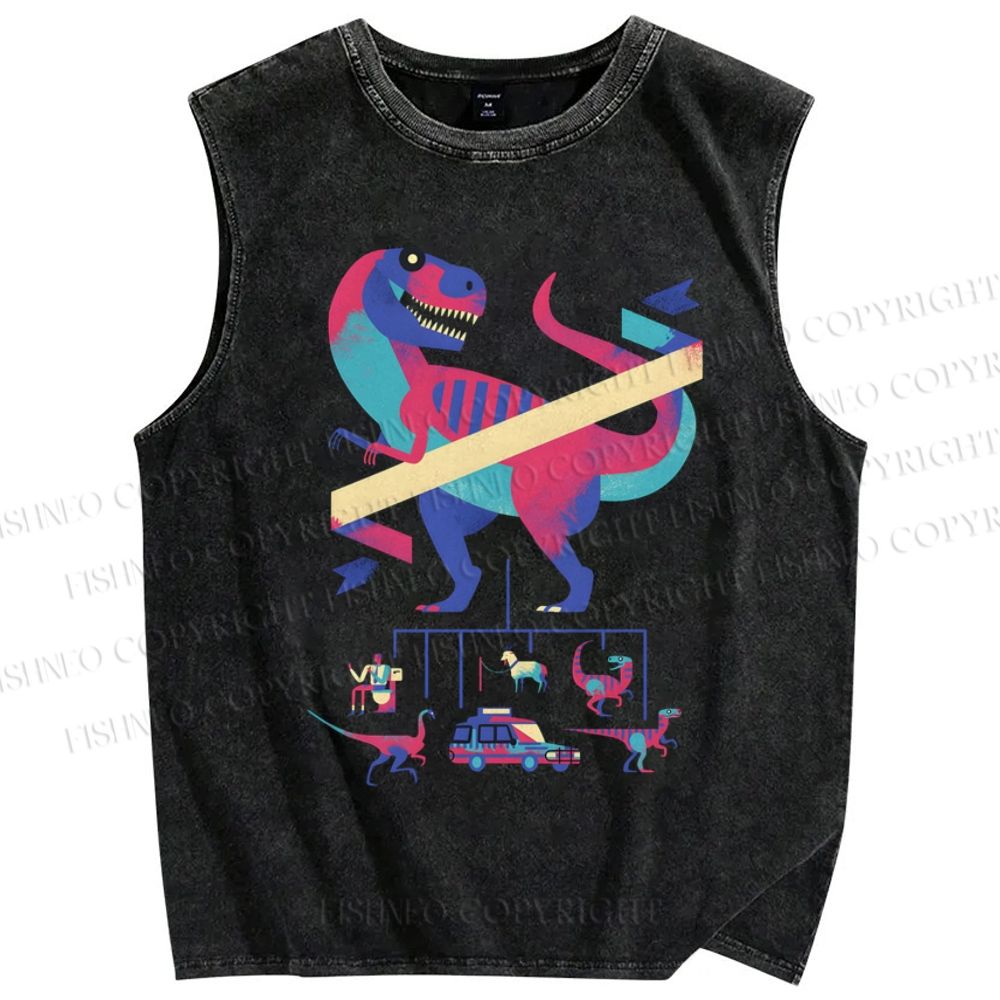Unisex Cartoon Dinosaur Printed Washed Tank Top