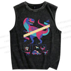 Unisex Cartoon Dinosaur Printed Washed Tank Top