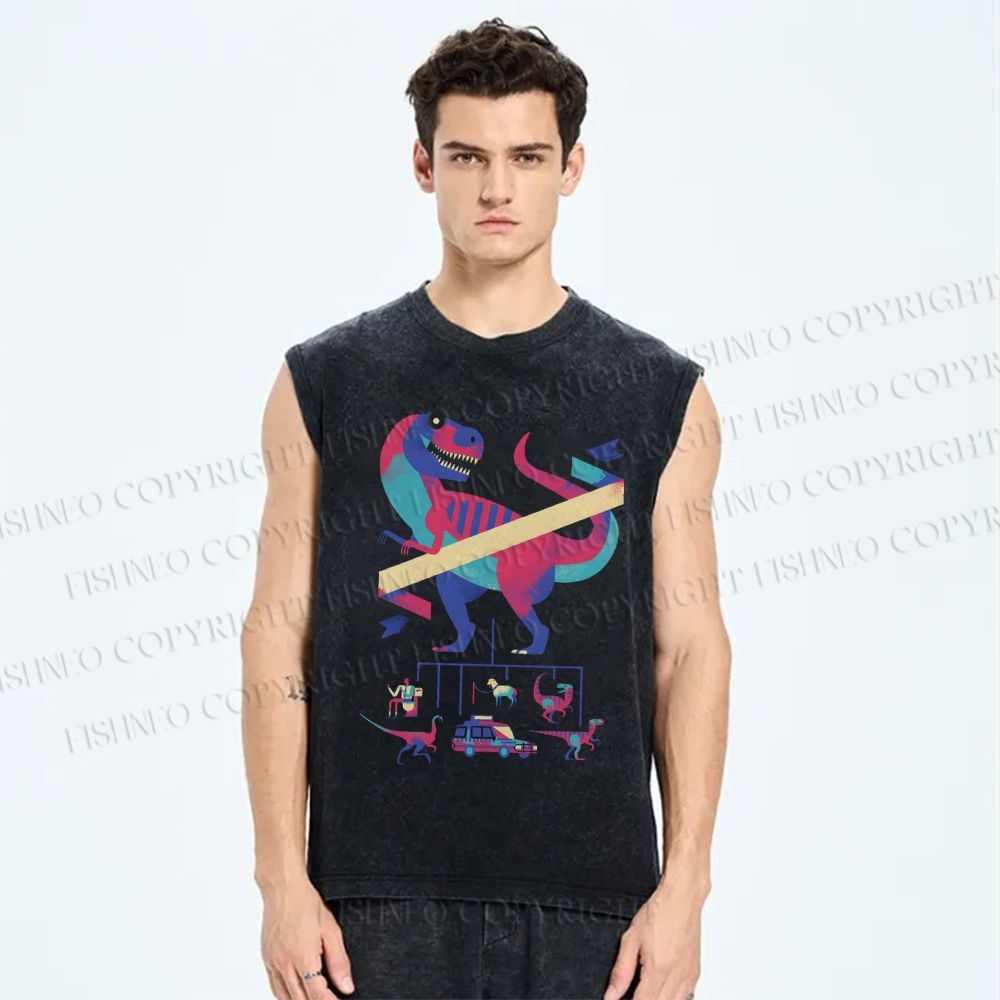 Unisex Cartoon Dinosaur Printed Washed Tank Top