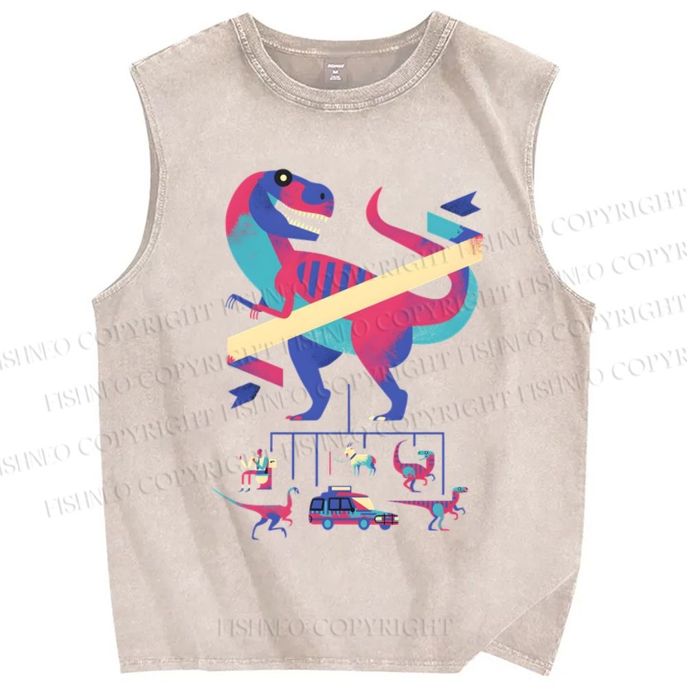 Unisex Cartoon Dinosaur Printed Washed Tank Top