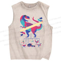 Unisex Cartoon Dinosaur Printed Washed Tank Top