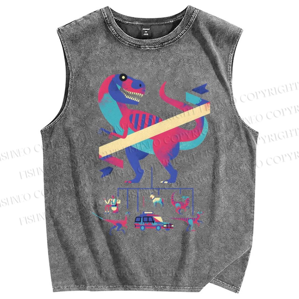 Unisex Cartoon Dinosaur Printed Washed Tank Top