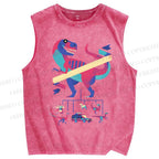 Unisex Cartoon Dinosaur Printed Washed Tank Top