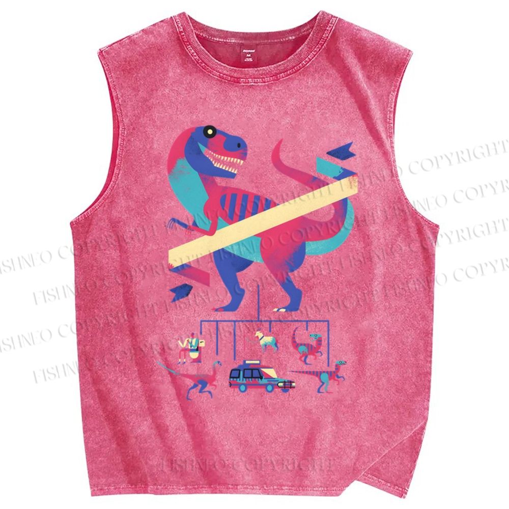 Unisex Cartoon Dinosaur Printed Washed Tank Top