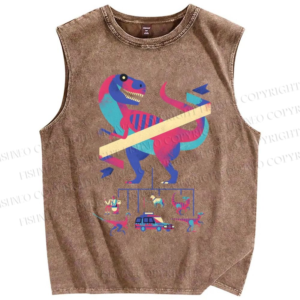 Unisex Cartoon Dinosaur Printed Washed Tank Top