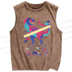 Unisex Cartoon Dinosaur Printed Washed Tank Top