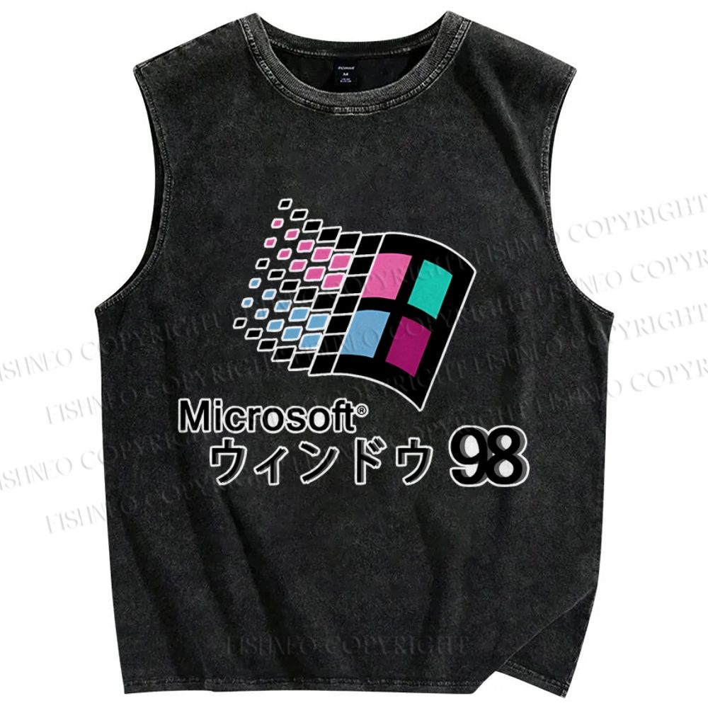 Unisex Microsoft Windows 98 Vintage Printed Washed Tank Top