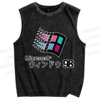 Unisex Microsoft Windows 98 Vintage Printed Washed Tank Top