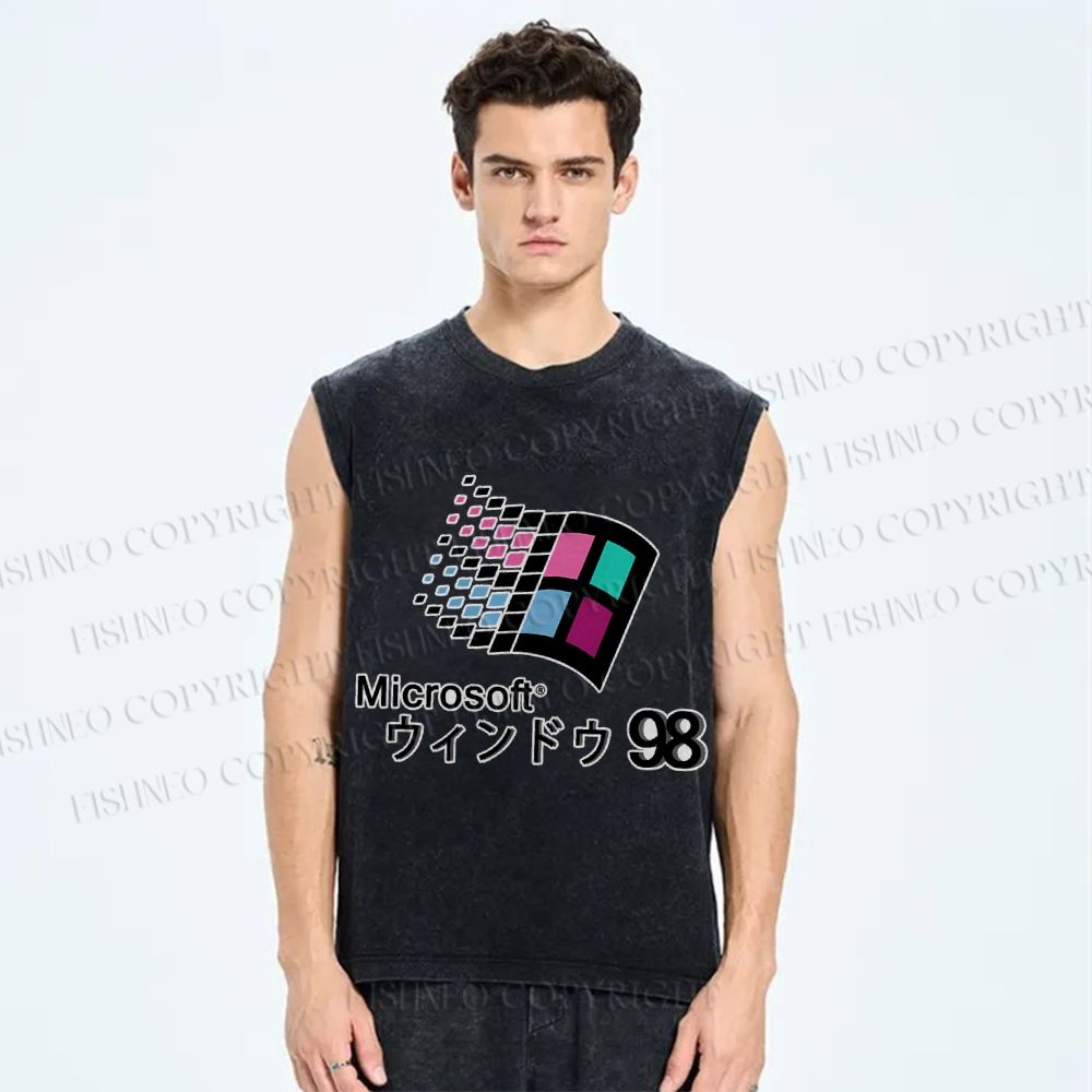 Unisex Microsoft Windows 98 Vintage Printed Washed Tank Top