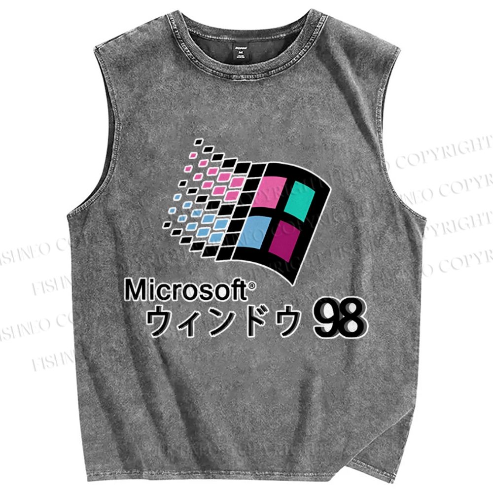 Unisex Microsoft Windows 98 Vintage Printed Washed Tank Top