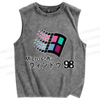 Unisex Microsoft Windows 98 Vintage Printed Washed Tank Top