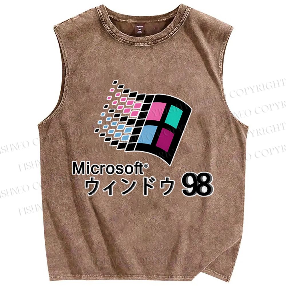 Unisex Microsoft Windows 98 Vintage Printed Washed Tank Top