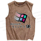 Unisex Microsoft Windows 98 Vintage Printed Washed Tank Top