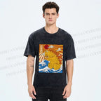 Unisex Japanese Cat Godzilla Catzilla Printed Washed Tee