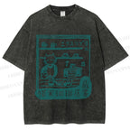 Unisex Vintage Cat‘s Cafe Printed Washed Tee