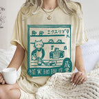 Unisex Vintage Cat‘s Cafe Printed Washed Tee
