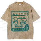 Unisex Vintage Cat‘s Cafe Printed Washed Tee