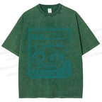 Unisex Vintage Cat‘s Cafe Printed Washed Tee