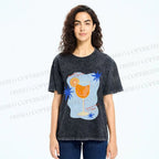 Unisex Orange Juice Graffiti Printed Washed Tee