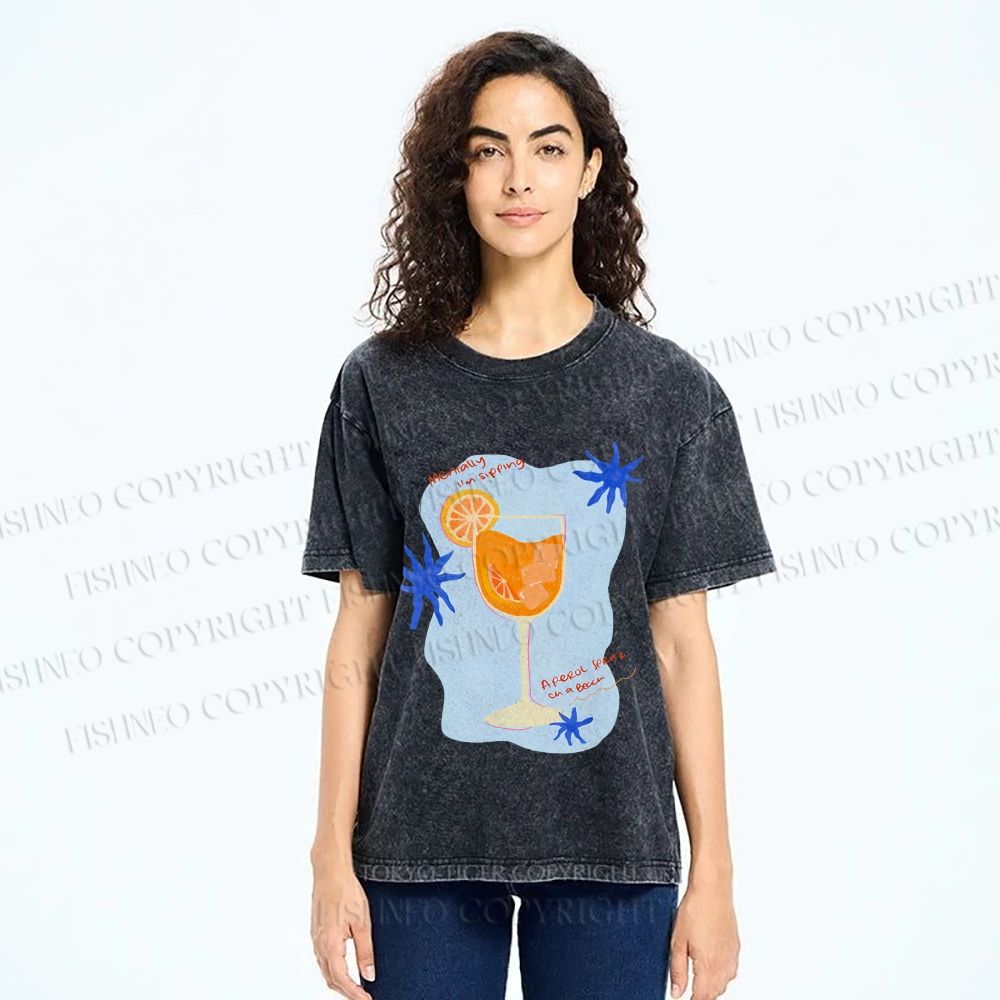 Unisex Orange Juice Graffiti Printed Washed Tee