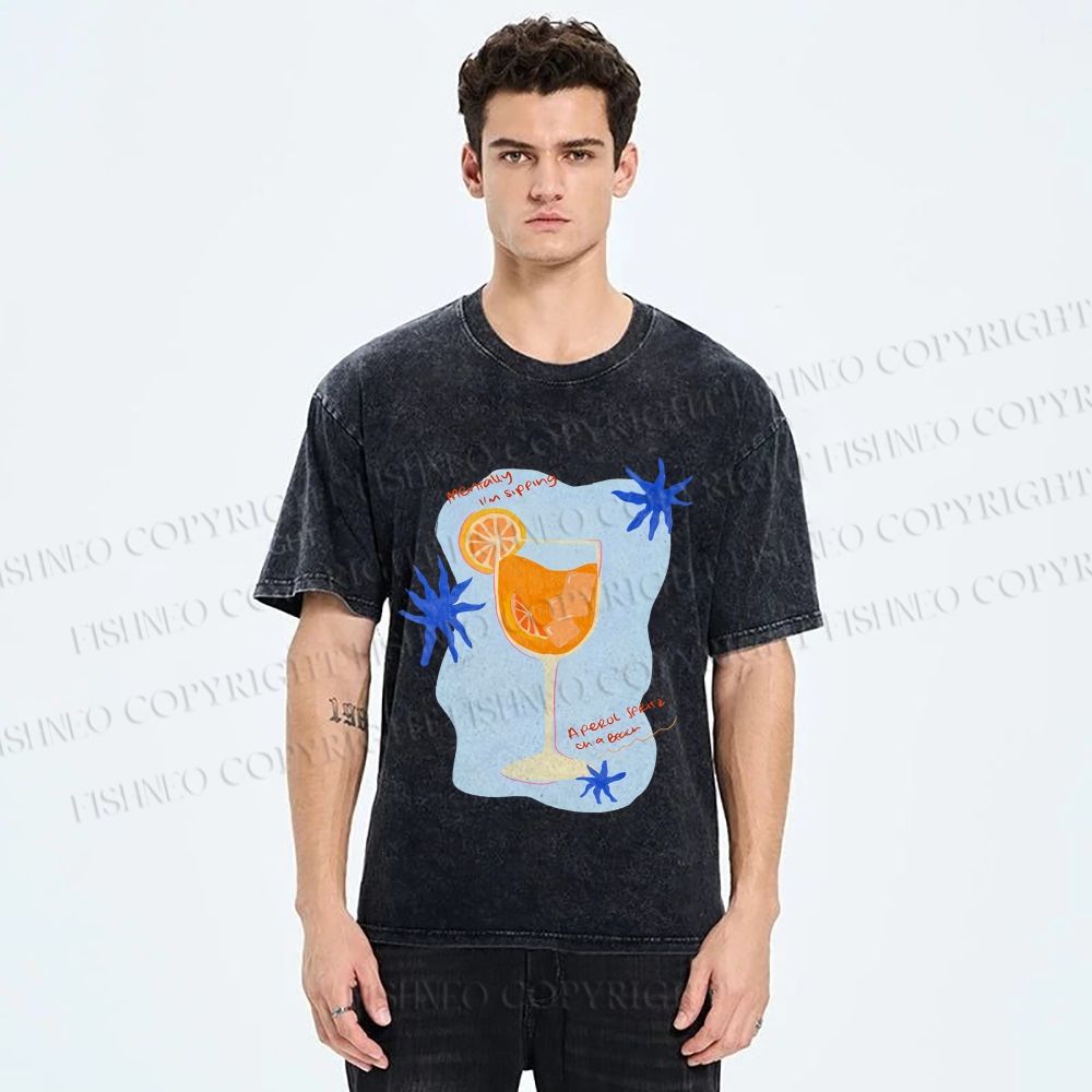 Unisex Orange Juice Graffiti Printed Washed Tee