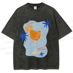 Unisex Orange Juice Graffiti Printed Washed Tee