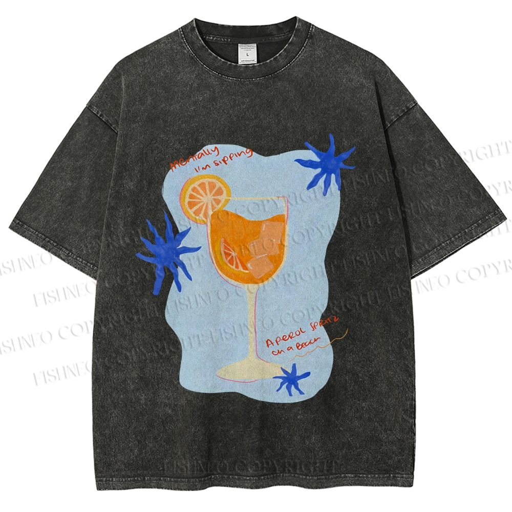 Unisex Orange Juice Graffiti Printed Washed Tee