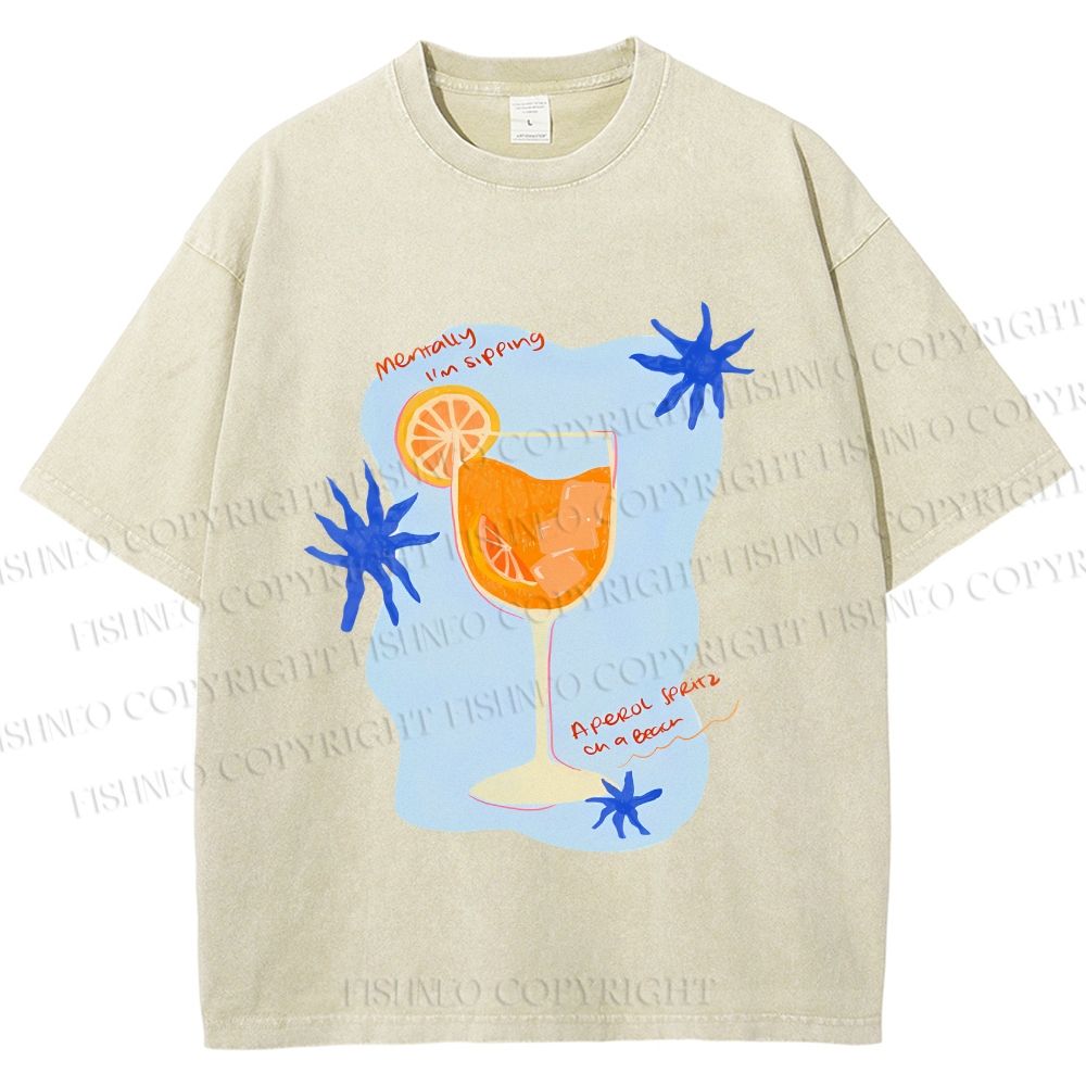 Unisex Orange Juice Graffiti Printed Washed Tee