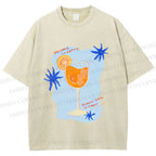Unisex Orange Juice Graffiti Printed Washed Tee