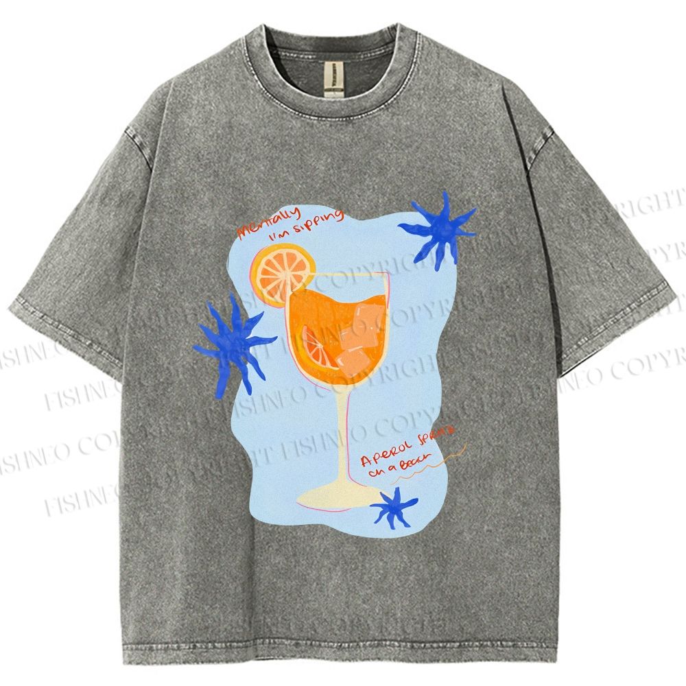 Unisex Orange Juice Graffiti Printed Washed Tee