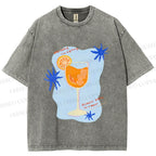 Unisex Orange Juice Graffiti Printed Washed Tee