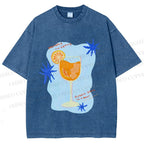 Unisex Orange Juice Graffiti Printed Washed Tee