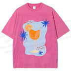 Unisex Orange Juice Graffiti Printed Washed Tee
