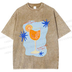 Unisex Orange Juice Graffiti Printed Washed Tee